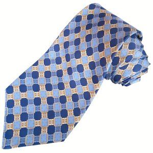 Vintage Piaget 100% Silk, Blue & Gold Geometric Design Men's Tie